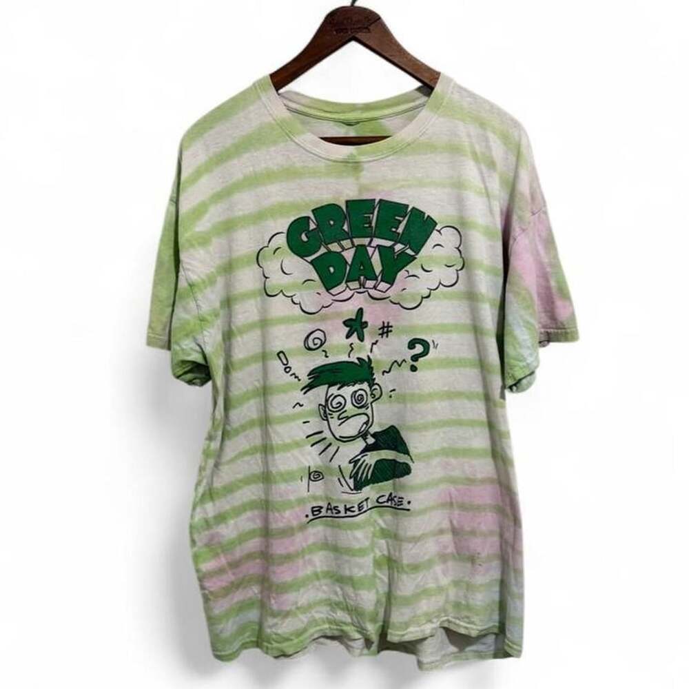 Green Day Basket Case Tie-Dye T-Shirt Size XL Green Pink Vintage Band Tee